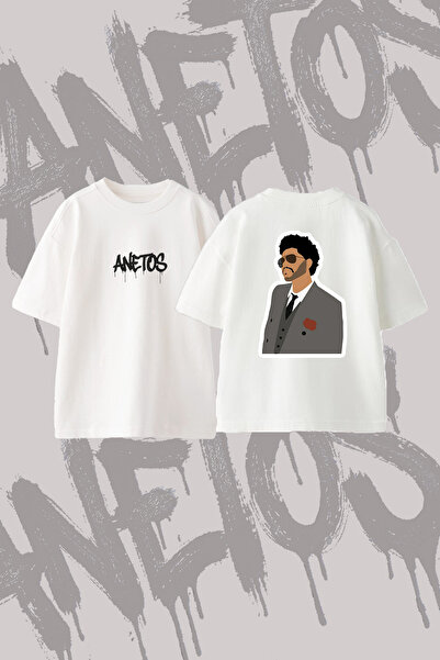 Anetos The Weeknd_9 Design Back Printed Cotton White Oversize T-Shirt
