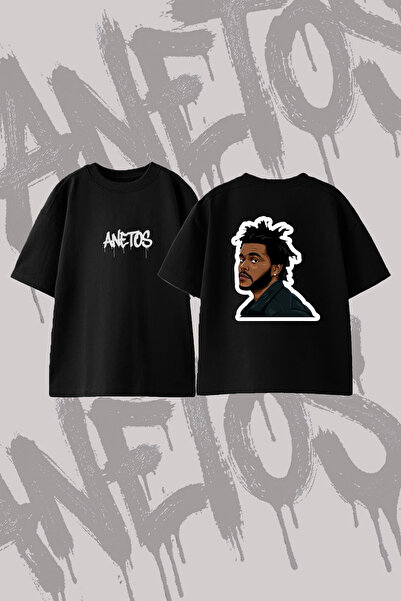 Anetos The Weeknd_3 Design Back Printed Cotton Black Oversize T-Shirt