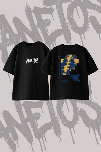Anetos Sza Design Back Printed Cotton Black Oversize T-Shirt