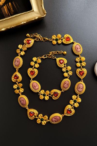 Genel Markalar MADAM PEONY Vintage Cameo Kadın Kolye ve Bileklik Seti