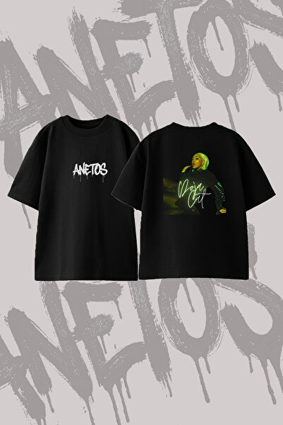 Anetos Doja Cat_13 Design Back Printed Cotton Black Oversize T-Shirt