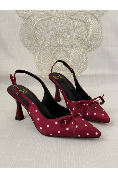 Kadın Puantiyeli Fiyonk Detaylı Slingback Stiletto Topuklu Ayakkabı