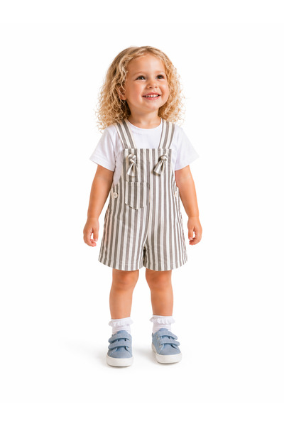 Overdo Unisex Striped Shorts Salopet - Overalls