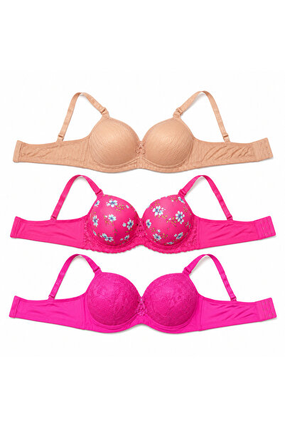 Generic Women's Lace Detailed Floral Patterned Bra Set Three Piece 58 Size