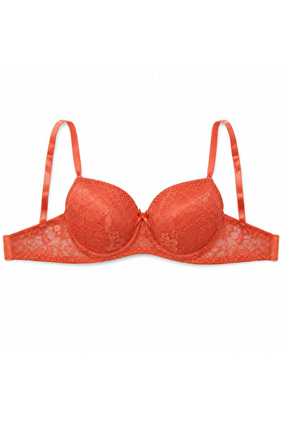 Generic Women's Bra with Lace Details in Orange Color Size 46