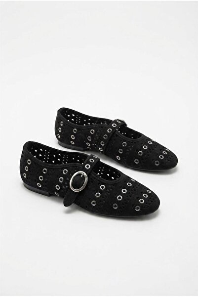 fort 027-203 Suede Laser Printed Perforated Sequin Patterned Women's Ballet F...