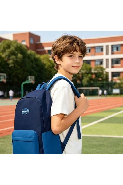 idei Simple Two-Tone Navy-Blue Kids Backpack , Padded Ergonomic Straps, Mesh ...