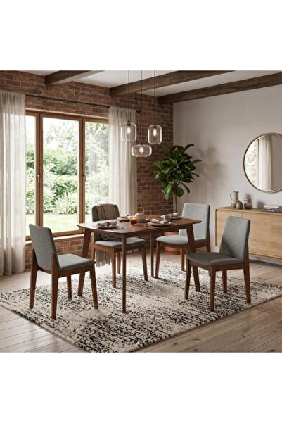 BAITY Wood Dining Table 4 Chairs - Grey and Brown