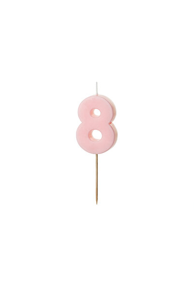 Partydeco Lumanare pentru tort cifra 8 roz deschis