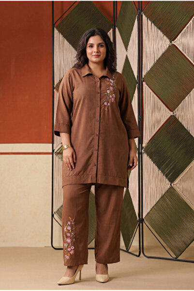 PRIYA'S PANACHE Plus Size Embroidered Rayon Flex Co-ord Set with Trouser for ...
