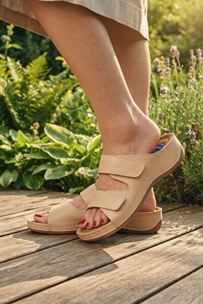 Dormot Beige Double-Strapped Orthopedic Heel Spur Supported Gel Sole Daily Co...