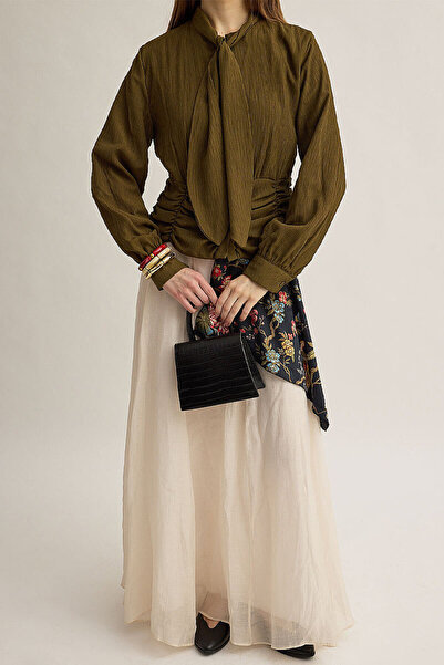 ZÜLAYS Scarf Belted Waist Shirt Khaki