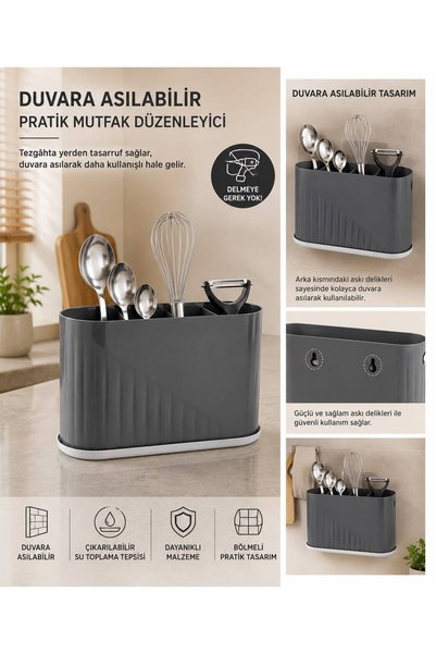 Bose Home Kitchen Utensil & Spoon Organizer, Wall-Mountable and Detachable with Water Container (Gray)
