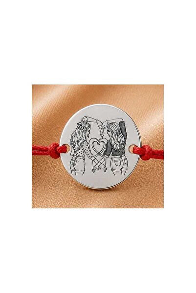 Simoshop Bratara cu snur rosu reglabil si banut din Argint 925 - Prietene pen...