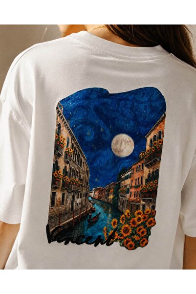 CANMODA Vincent Venice Night Printed Oversize White T-Shirt