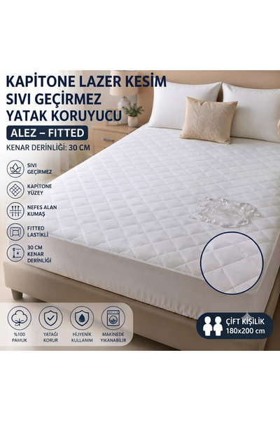 TruyTowel LAZER KESİM KAPİTONE SIVI GEÇİRMEZ YATAK ALEZİ YATAK KORUYUCU BATTA...