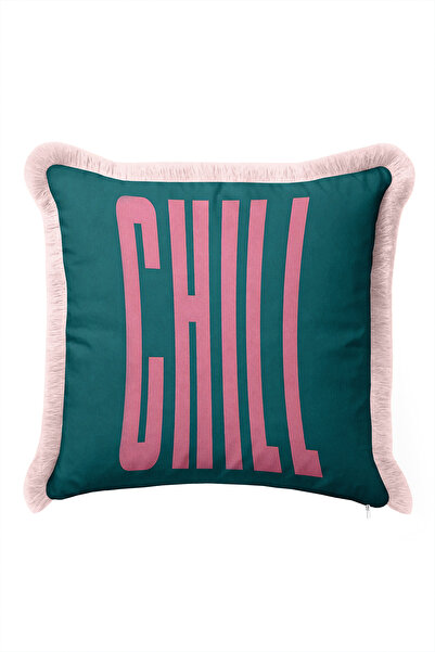 Evimde Bambaşka Smile Written Fringed Pillowcase - Pop Art Youth Retro Petrol...