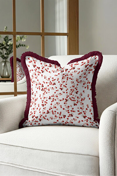 Evimde Bambaşka Floral Branch Motif Fringed Pillowcase - Romantic Botanical E...