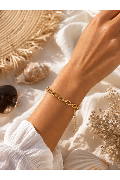 Adata Jewelry Çelik Kalın Oval Halka Kadın / Erkek Bileklik Gold / Gümüş Uzat...