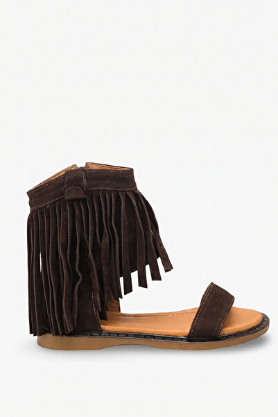 İNNABUTİKK Paloma Women's Genuine Leather Tassel Sandals - Brown Suede