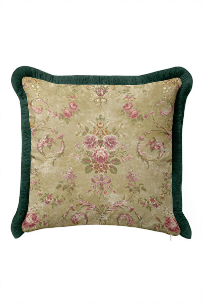 Evimde Bambaşka Vintage Floral Fringe Pillowcase - Avant-Garde Country Pink G...