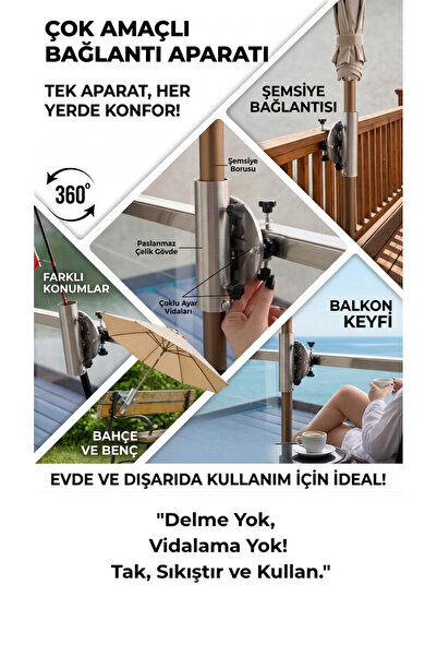 SER&YAT Clampora 360° Dönebilen Balkona ve Tekneye Tutunabilen Çok Amaçlı Şem...