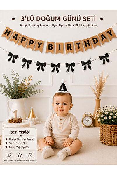Partifabrik 1 Year Old Kraft Black Party Set 3 Pieces