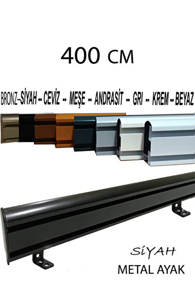PERDE Mix 400 cm Siyah Metal Ayak 3 cm Dekoratif Perde Ray Kornişi Alüminyum ...