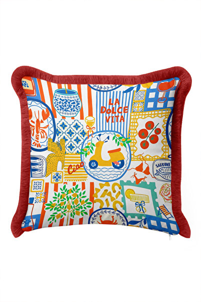 Evimde Bambaşka Mediterranean La Dolce Vita Marine Fringed Pillowcase-Summer ...