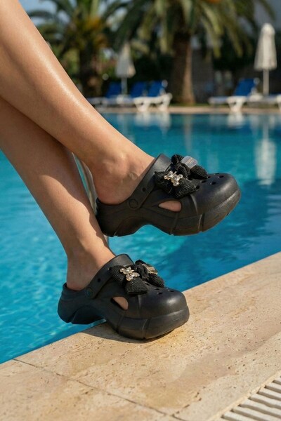Lunihome Women's Diamond Stone Ribbon Black Casual Beach Pool Beach Slippers ...