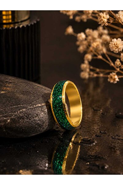 DM ONLINE Gold Green Luminous Epoxy Design Ring