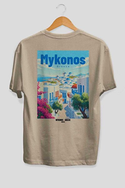 Ankhises Μυκόνος Ελλάδα Μπεζ Oversize Country City Μπλουζάκι Unisex με στάμπα...