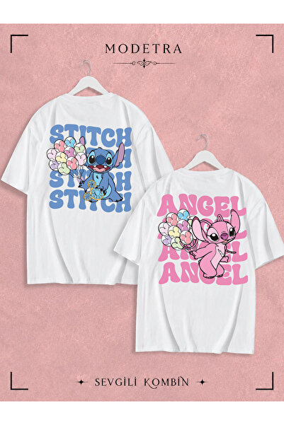 Modetra Women Men Unisex Stitch Angel Written Back Printed Lover Couple Combi...