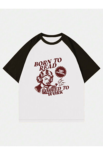 LUMSHİNE Y2K White Born to Reat Printed Oversize T-Shirt