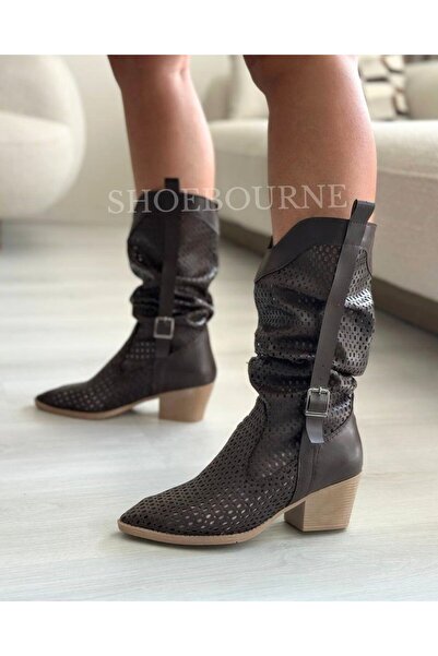 SHOEBOURNE Cizme de vară din piele maro perforată în stil western