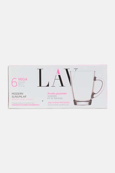 LAV 6 Pieces Vega Glass Coffee Mugs 300ml, Transparent