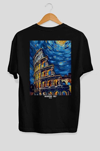 Ankhises Colosseum Italy 2 Black Oversize Country City Back Printed Unisex T-...