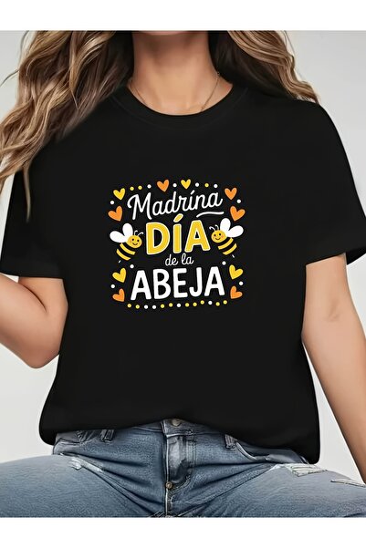 NOURAM تي شيرت نسائي بطباعة نصية إسبانية "Madrina DÍA De La ABEJA"، تي شيرت ن...