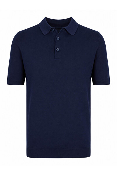 trender 18229 Half Placket Navy Blue Men's T-Shirt 26Ygt3000008