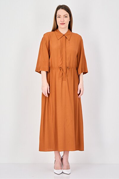vivere Women Plain Midi Dress, Rust