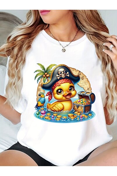 212Wear Women's Duck Print Summer T-Shirt - Casual Round Neck Short Sleeve Bl...