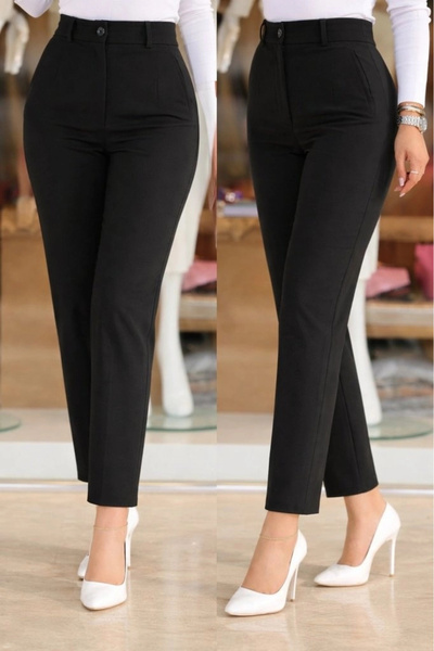 Generic Brand Women's High Waist Beltless Imported Crepe Trousers