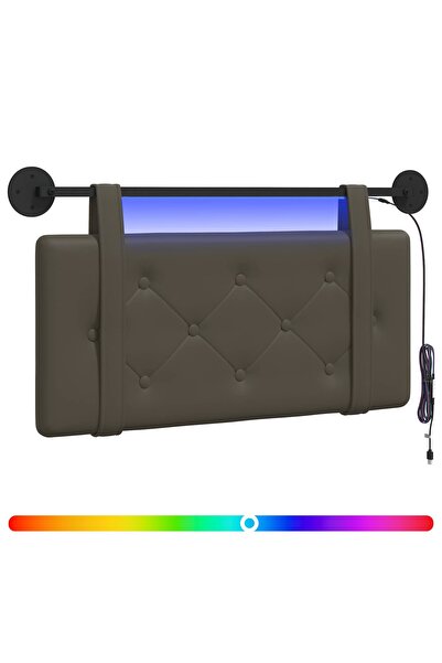 vidaxl Tăblie de pat suspendată Cu lumină LED Gri Piele artificială