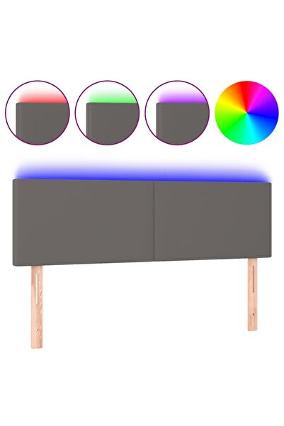 vidaxl Tăblie de pat cu LED, gri, 144x5x78/88 cm, piele ecologică