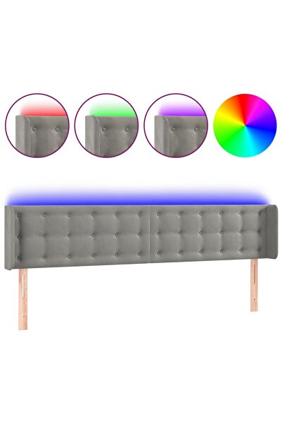 vidaxl Tăblie de pat cu LED, gri deschis, 163x16x78/88 cm, catifea