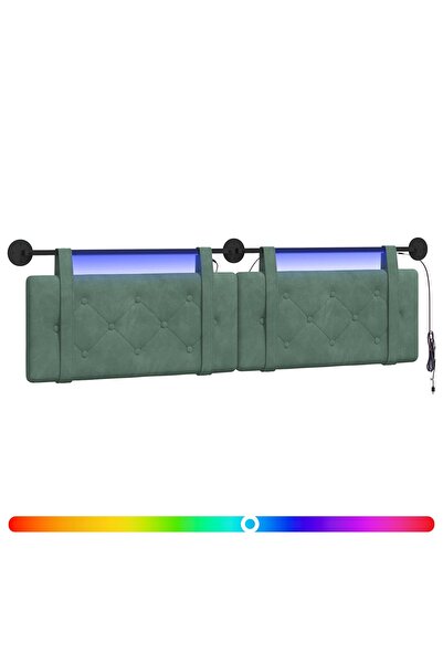 vidaxl Tăblie de pat suspendată Cu lumină LED Verde Mării Catifea