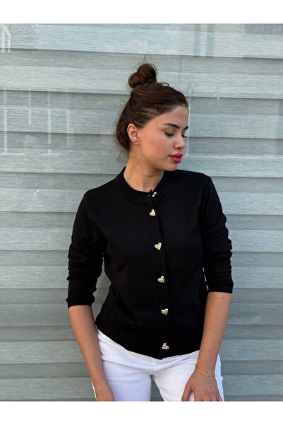 ROKH كارديجان نسائي موسمي رفيع مزين بأزرار على شكل قلب من الميرسيريزد