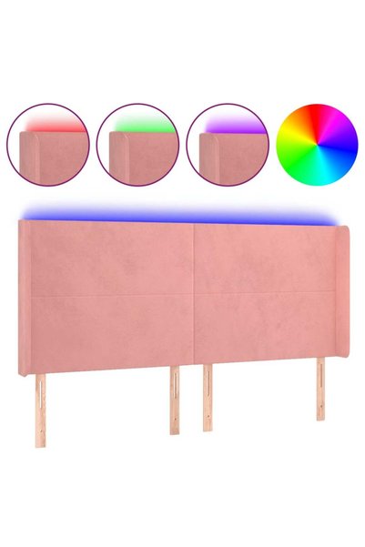 vidaxl Tăblie de pat cu LED, roz, 203x16x118/128 cm, catifea
