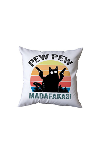 Beramussa Pew Pew Madafakas Written Cat Design Pillow, Funny Gift