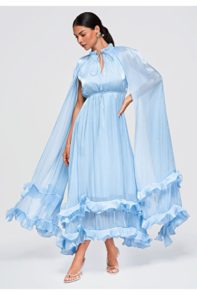 Larica Women's Maxi Dress with Ruffled Collar and Front Slit LA-OM-DLR405